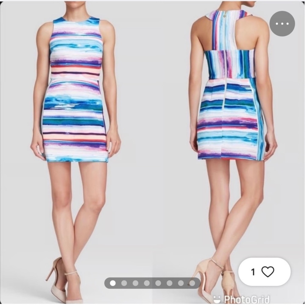 Amanda Uprichard Blue and Pink Striped Mini Dress M